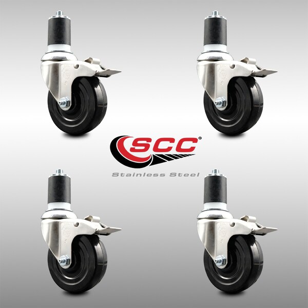 Service Caster 4 Inch 316SS Hard Rubber Wheel Swivel 1-3/4 Inch Stem Caster Set Lock Brake SCC SCC-SS316TTLEX20S414-HRS-134-4 - main